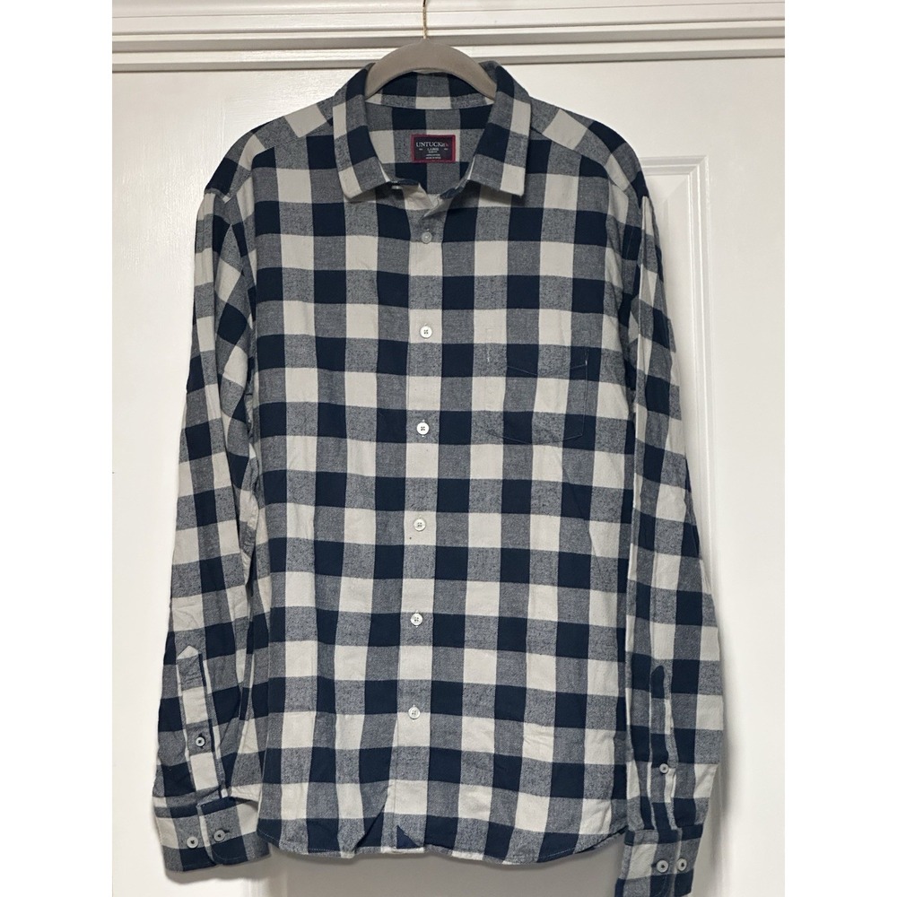 UNTUCKit, Men's Plaid Button‎ Down Flannel, Navy, Size Large